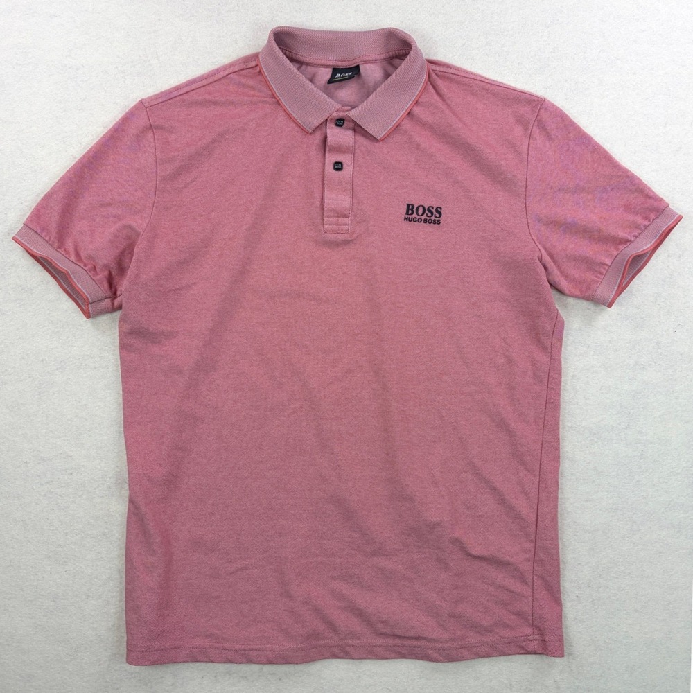 BOSS Hugo Boss Mens Pink Red Short Sleeve Cotton Pique Polo Shirt Size L